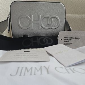 Jimmy Choo NWT Camera Bag‎ Metallic Silver Embossed Leather